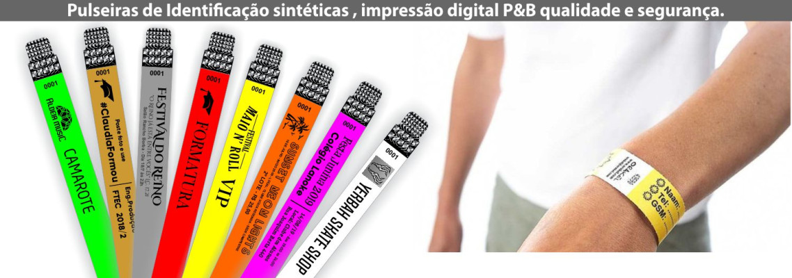 #145 Pulseiras Sintéticas em P&B - segurança total para seu evento!