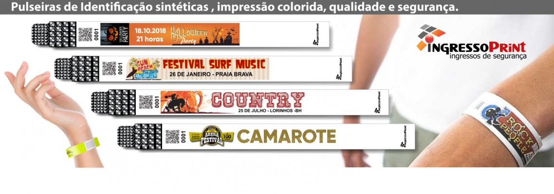 #122 Pulseiras impressão Color, produzidas em material sintético de alta qualidade, segurança total para seu evento!